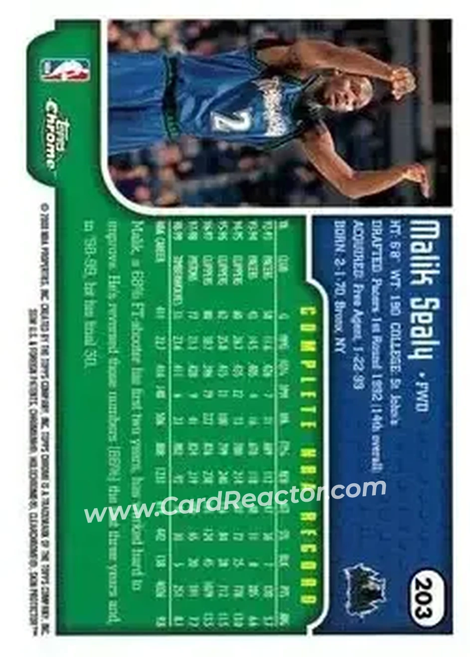 1999-00 Topps Chrome #203 - Malik Sealy - Minnesota Timberwolves - Back