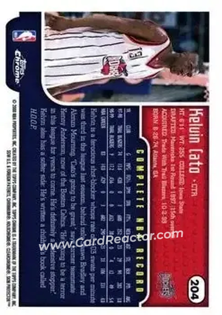 1999-00 Topps Chrome #204 - Kelvin Cato - Houston Rockets - Back 1999-00 Topps Chrome #204 - Kelvin Cato - Houston Rockets - Back