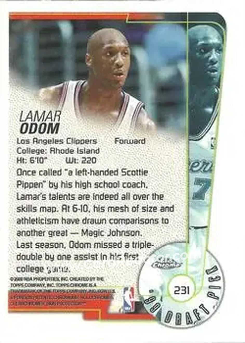 1999-00 Topps Chrome #231 - Lamar Odom - Los Angeles Clippers - Back