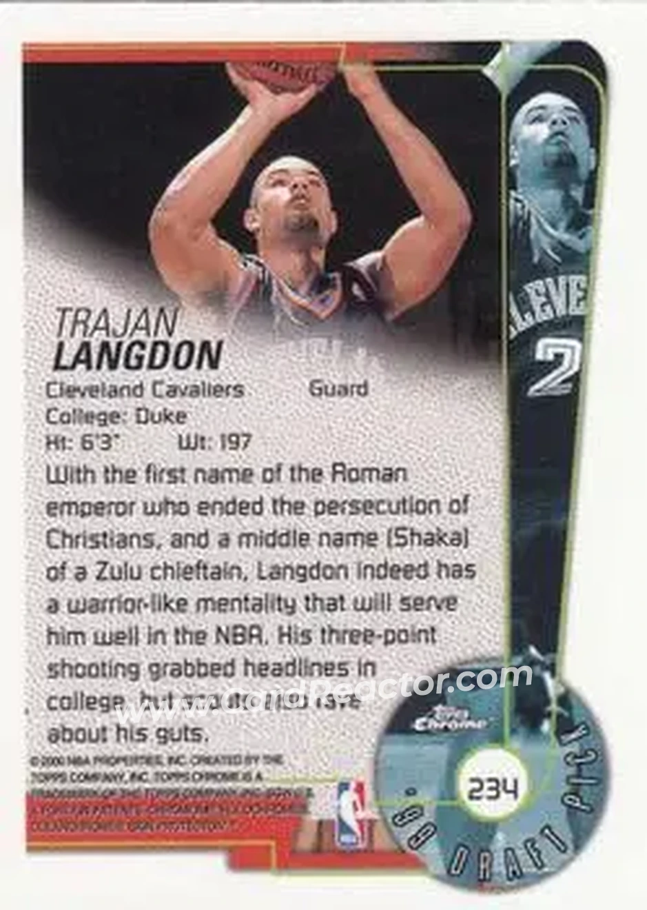 1999-00 Topps Chrome #234 - Trajan Langdon - Cleveland Cavaliers - Back
