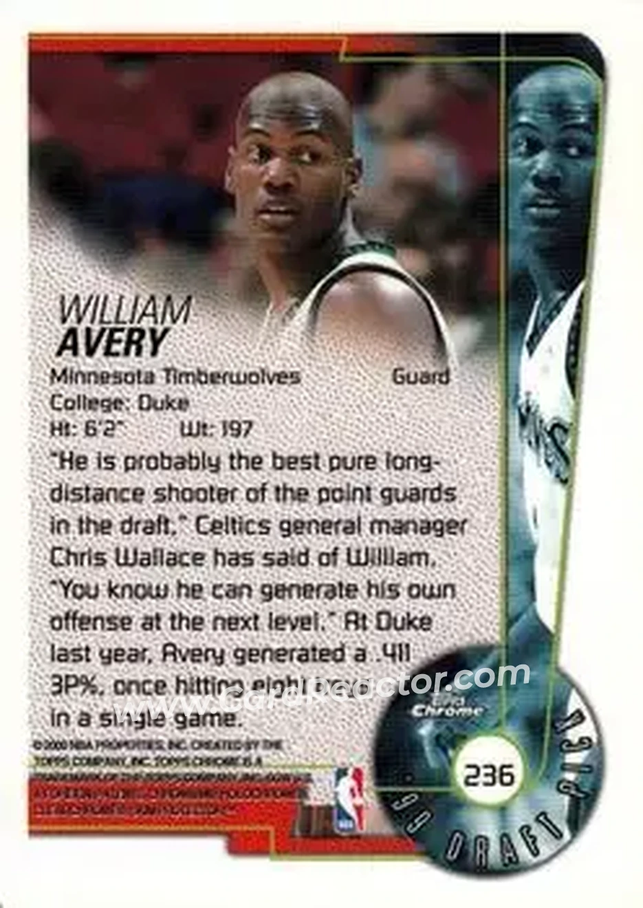 1999-00 Topps Chrome #236 - William Avery - Minnesota Timberwolves - Back