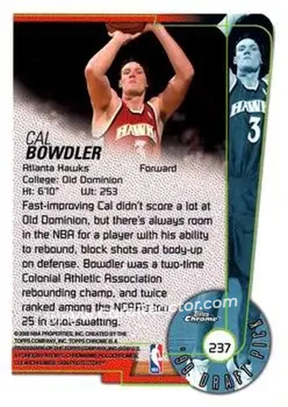1999-00 Topps Chrome #237 - Cal Bowdler - Atlanta Hawks - Back