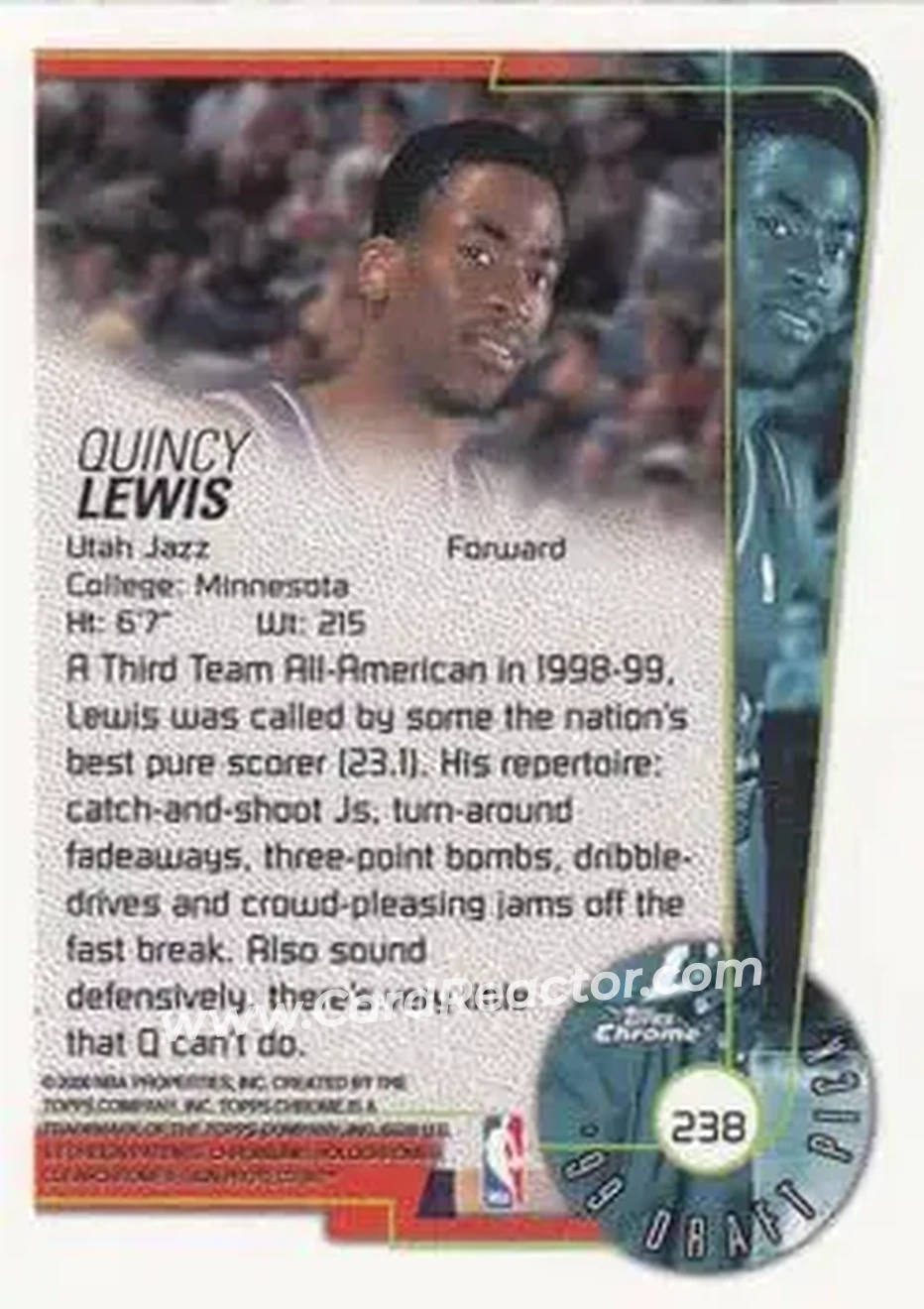 1999-00 Topps Chrome #238 - Quincy Lewis - Utah Jazz - Back