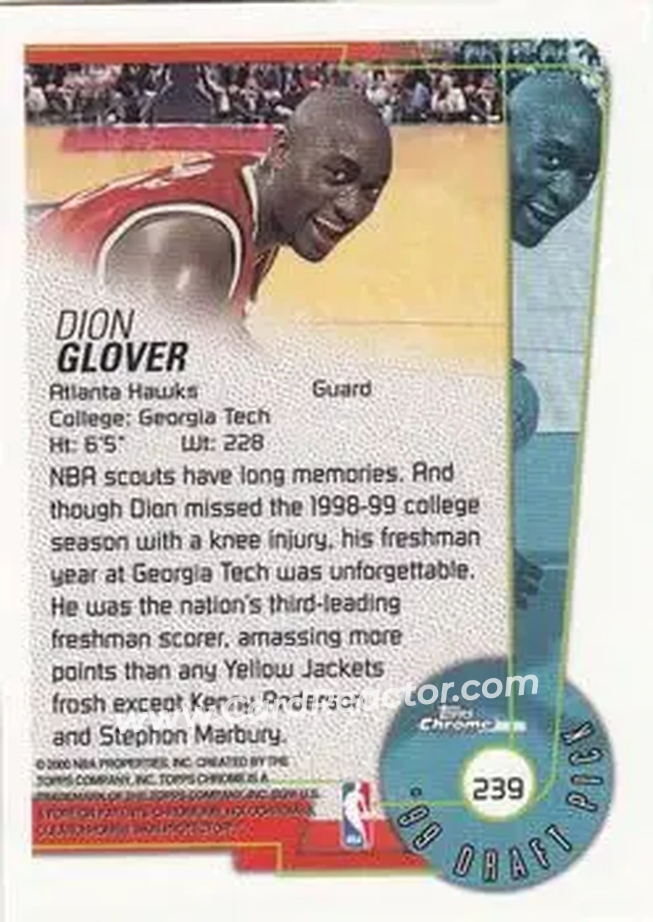 1999-00 Topps Chrome #239 - Dion Glover - Atlanta Hawks - Back