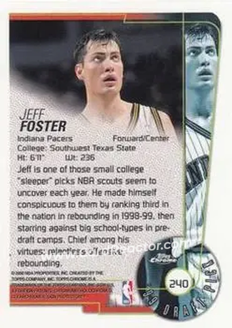1999-00 Topps Chrome #240 - Jeff Foster - Indiana Pacers - Back