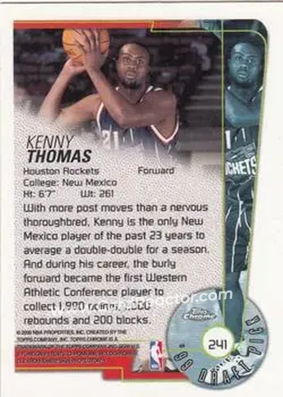 1999-00 Topps Chrome #241 - Kenny Thomas - Houston Rockets - Back