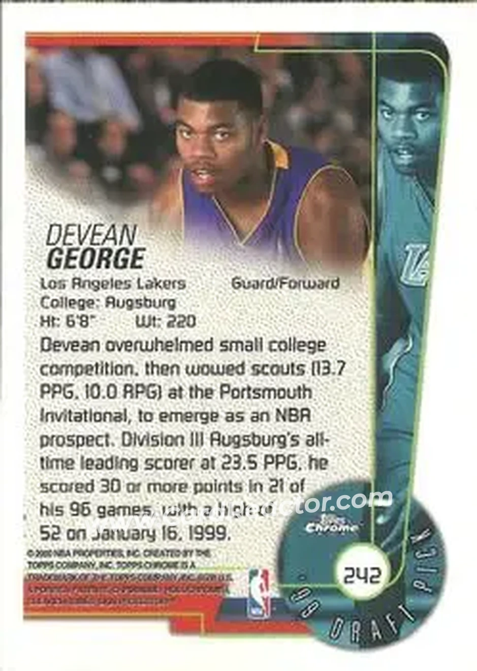1999-00 Topps Chrome #242 - Devean George - Los Angeles Lakers - Back