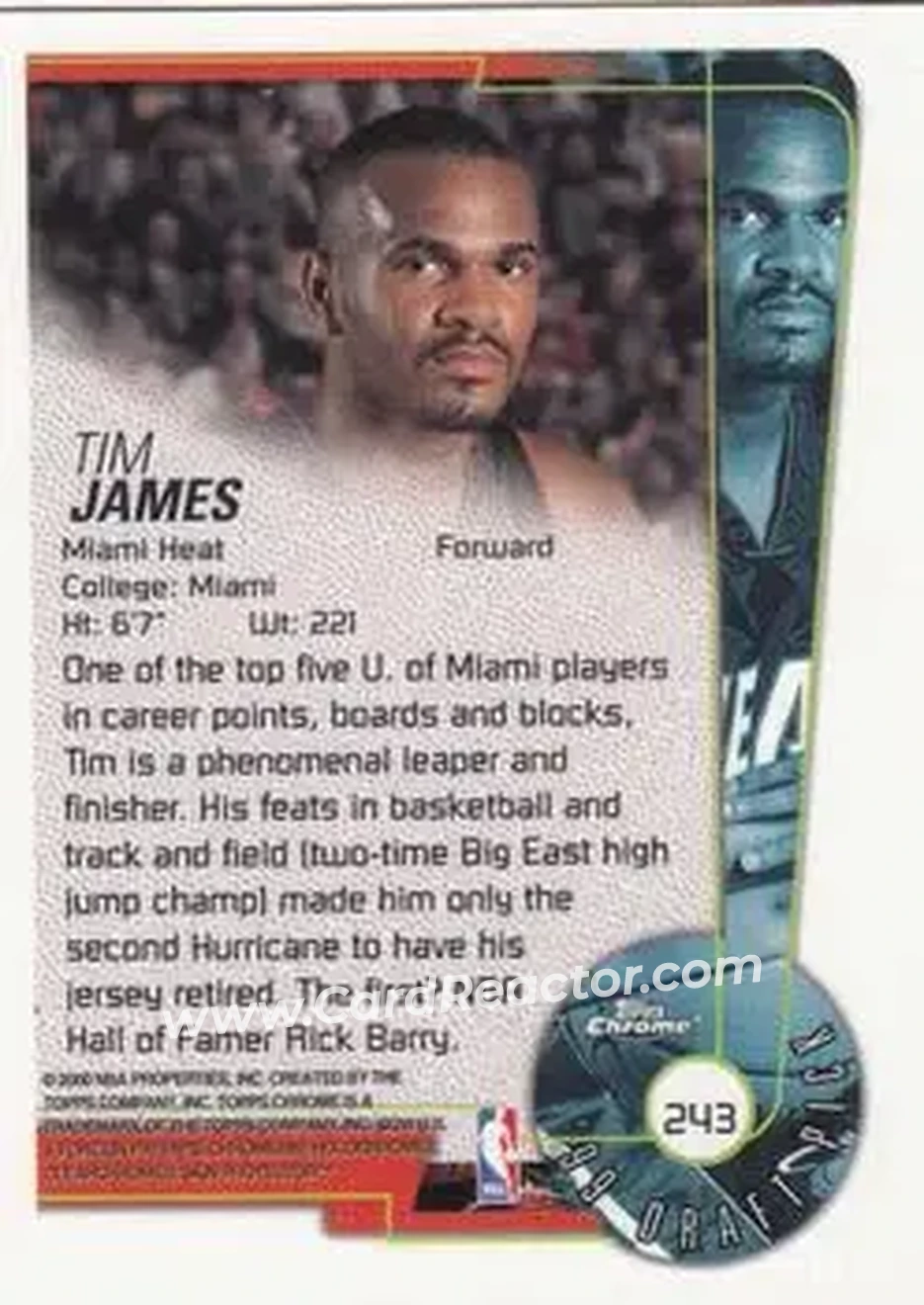 1999-00 Topps Chrome #243 - Tim James - Miami Heat - Back