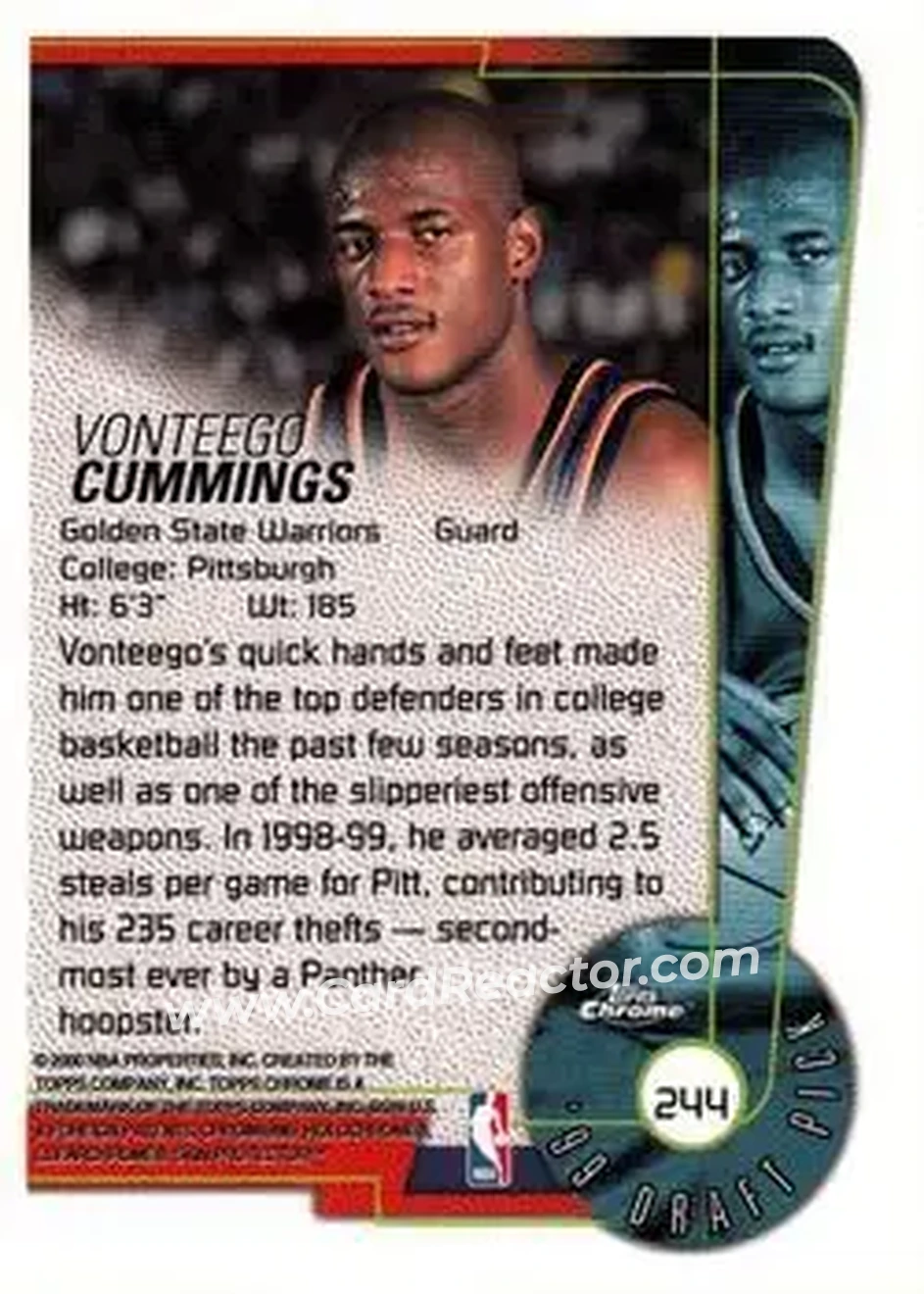 1999-00 Topps Chrome #244 - Vonteego Cummings - Golden State Warriors - Back 1999-00 Topps Chrome #244 - Vonteego Cummings - Golden State Warriors - Back