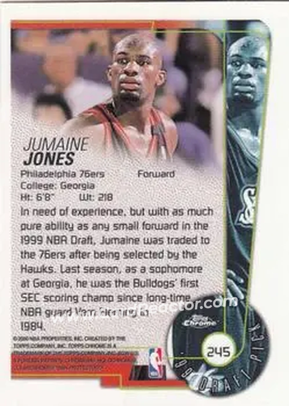 1999-00 Topps Chrome #245 - Jumaine Jones - Philadelphia 76ers - Back