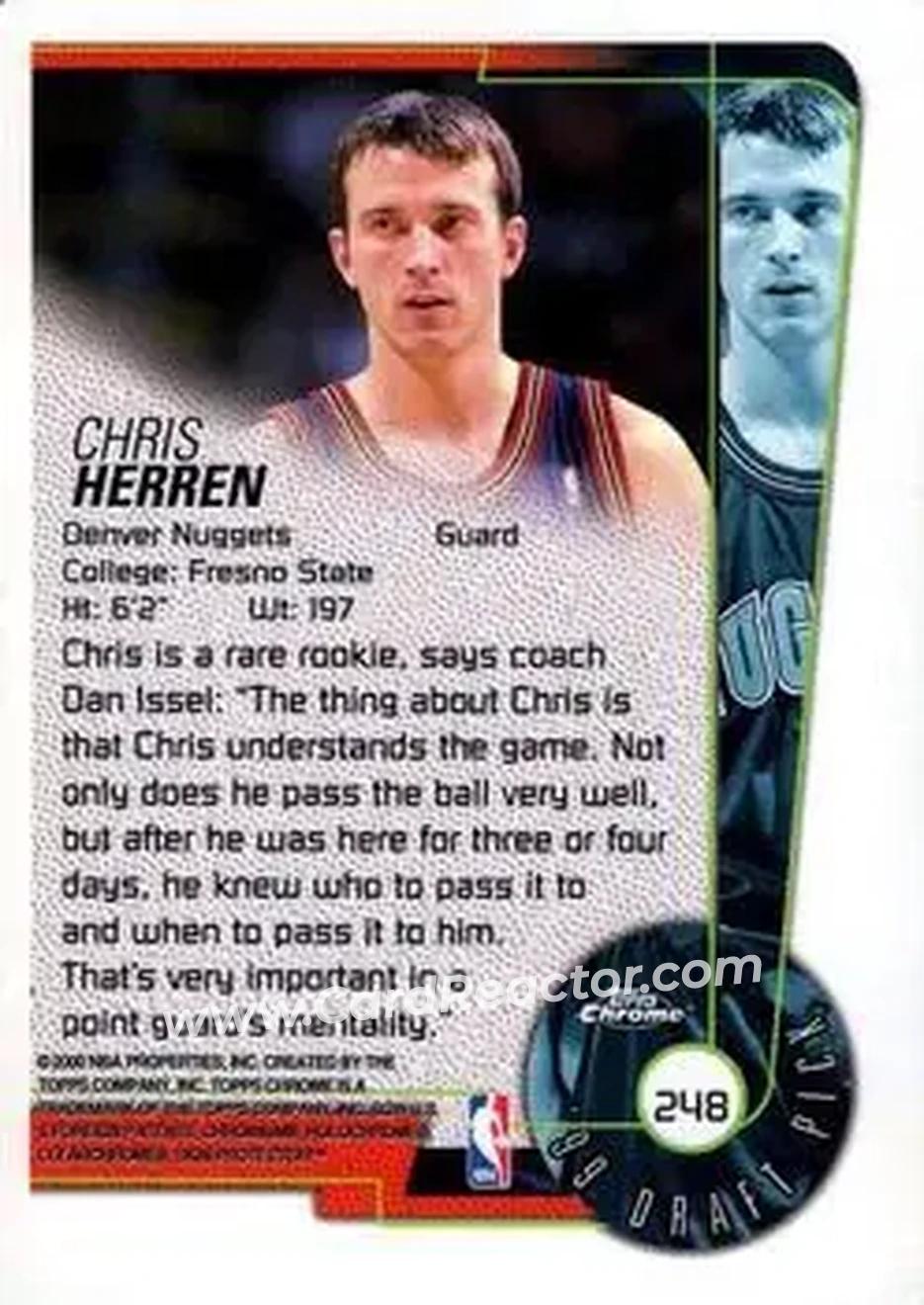 1999-00 Topps Chrome #248 - Chris Herren - Denver Nuggets - Back