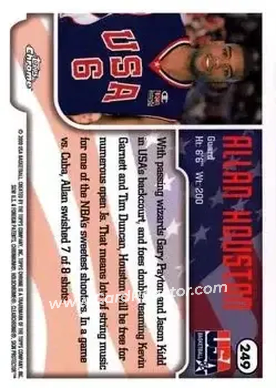 1999-00 Topps Chrome #249 - Allan Houston - USA - Back 1999-00 Topps Chrome #249 - Allan Houston - USA - Back