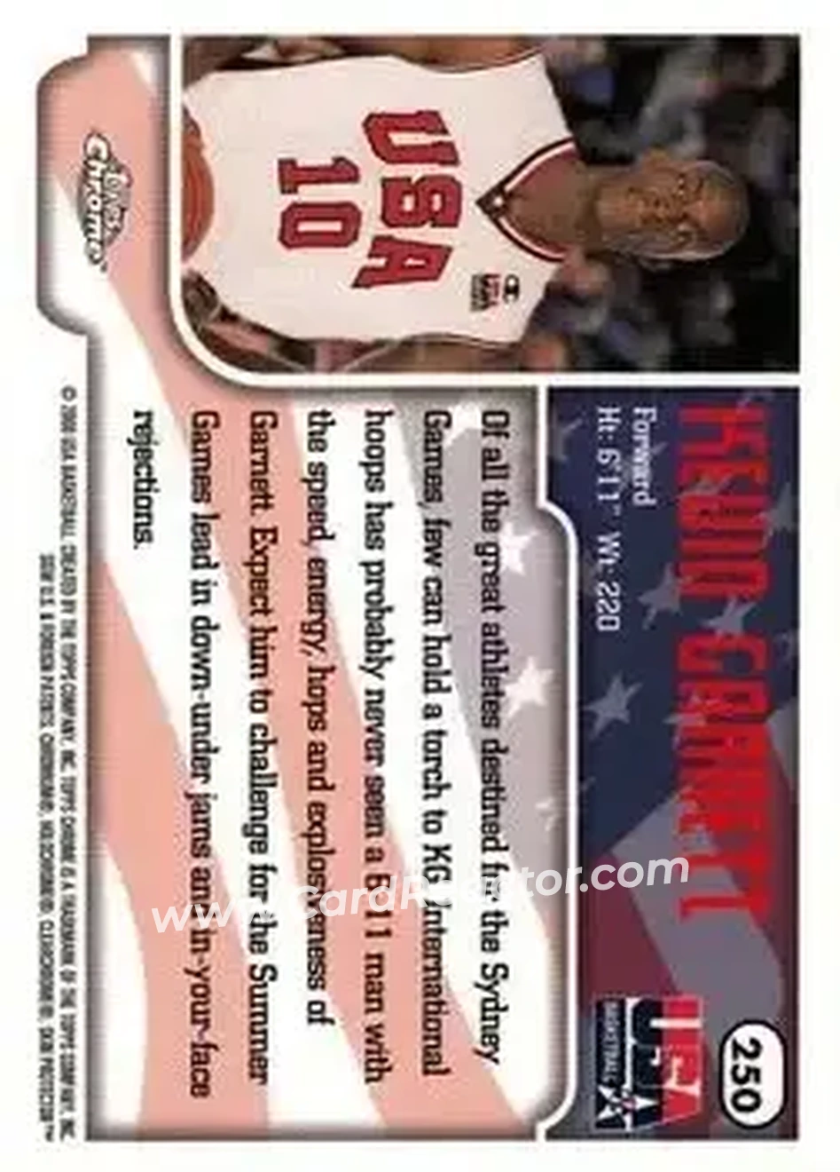 1999-00 Topps Chrome #250 - Kevin Garnett - USA - Back 1999-00 Topps Chrome #250 - Kevin Garnett - USA - Back