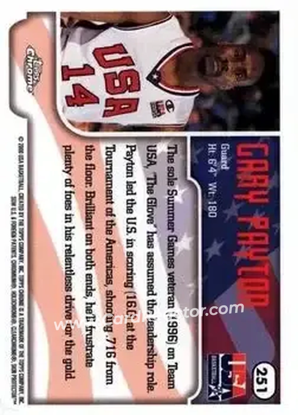 1999-00 Topps Chrome #251 - Gary Payton - USA - Back