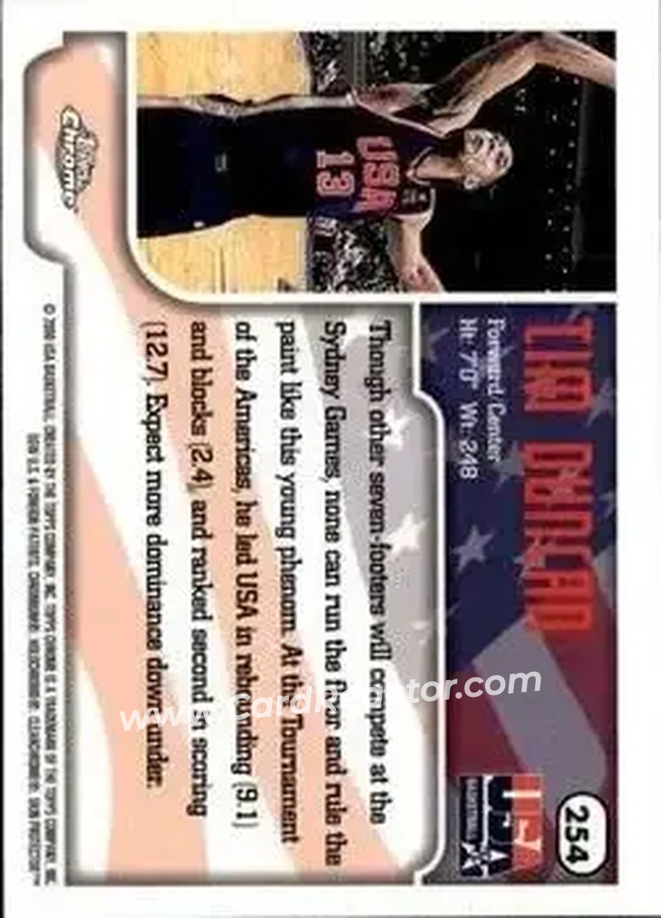 1999-00 Topps Chrome #254 - Tim Duncan - USA - Back