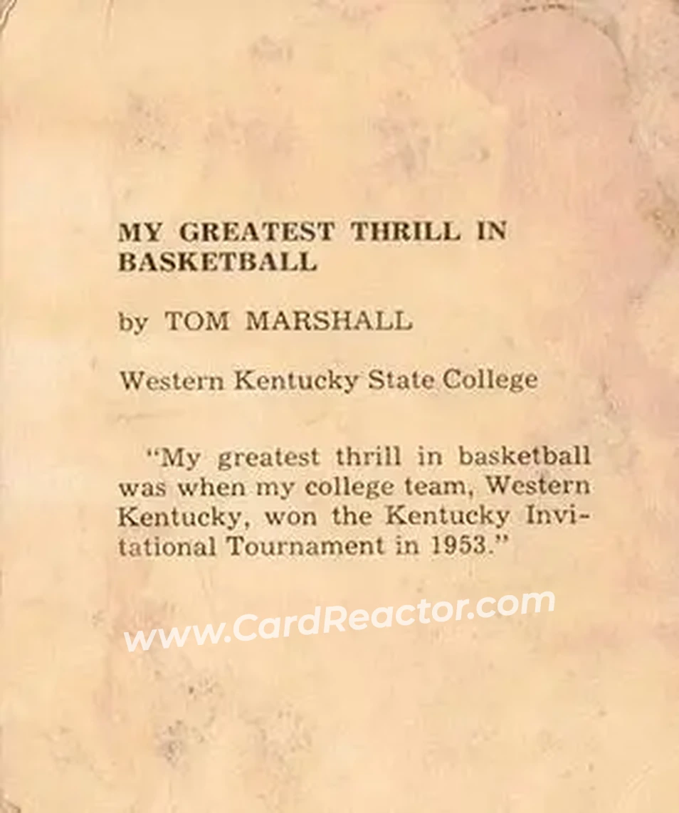 1958-59 Kahn's Cincinnati Royals #NNO - Tom Marshall - Cincinnati Royals - Back 1958-59 Kahn's Cincinnati Royals #NNO - Tom Marshall - Cincinnati Royals - Back