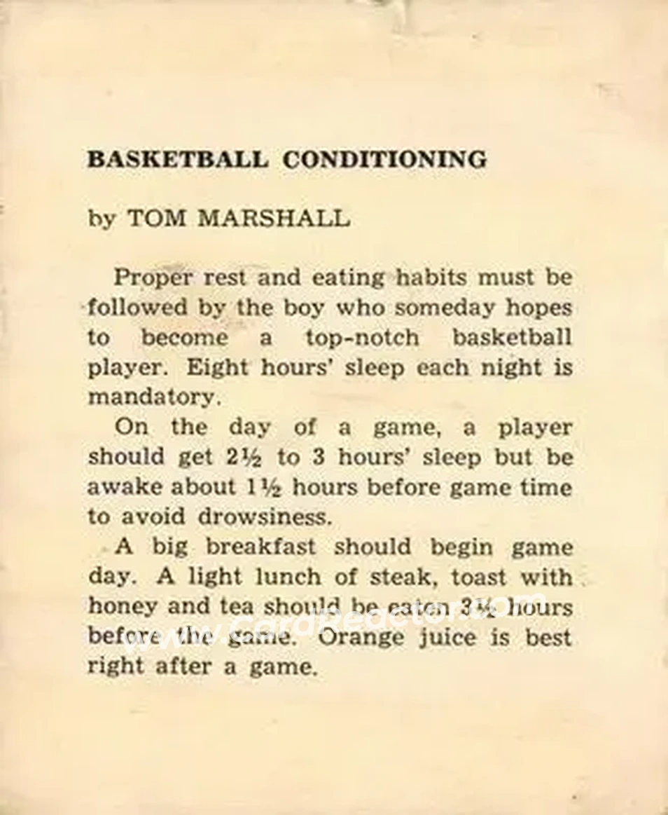 1959-60 Kahn's #NNO - Tom Marshall - Cincinnati Royals - Back