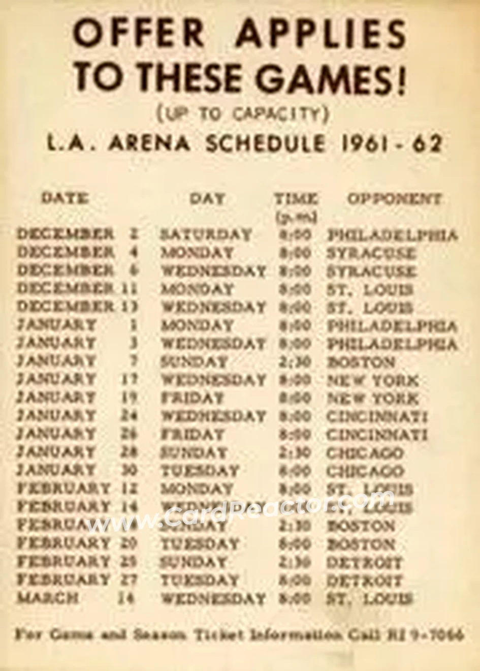 1961-62 Bell Brand Los Angeles Lakers #7 - Frank Selvy - Los Angeles Lakers - Back