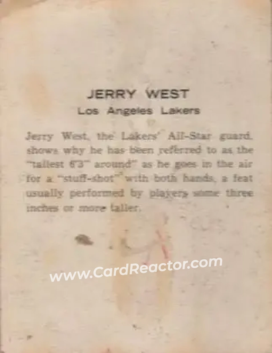 1962-63 Kahn's #NNO - Jerry West - Cincinnati Royals - Back