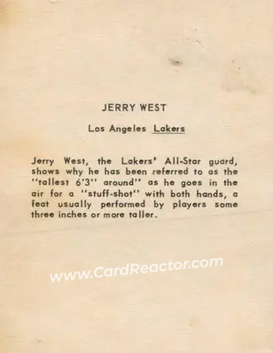 1963-64 Kahn's #NNO - Jerry West - Los Angeles Lakers - Back