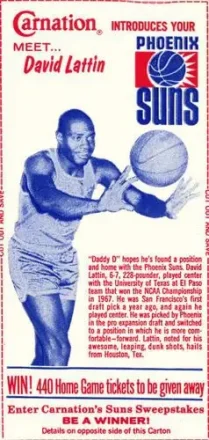 1968-69 Carnation Milk Phoenix Suns #NNO - David Lattin - Phoenix Suns