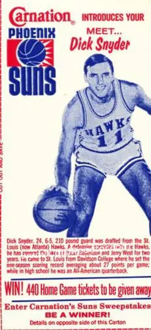 1968-69 Carnation Milk Phoenix Suns #NNO - Dick Snyder - Phoenix Suns - Front