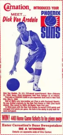 1968-69 Carnation Milk Phoenix Suns #NNO - Dick Van Arsdale - Phoenix Suns
