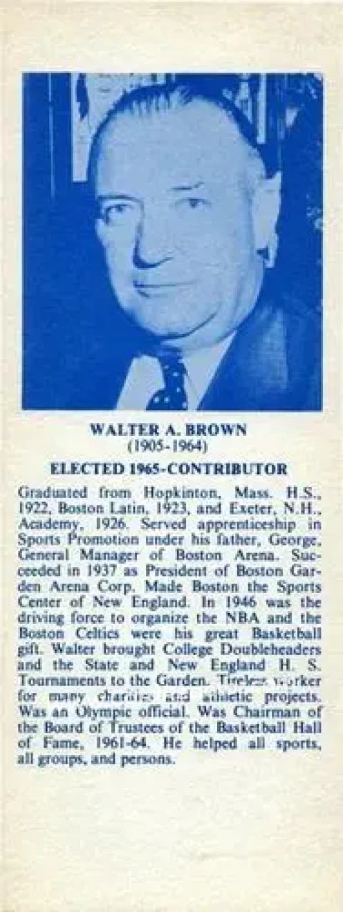 1968-74 NBA Hall of Fame Bookmarks #NNO - Walter Brown - Boston Celtics - Front 1968-74 NBA Hall of Fame Bookmarks #NNO - Walter Brown - Boston Celtics - Front