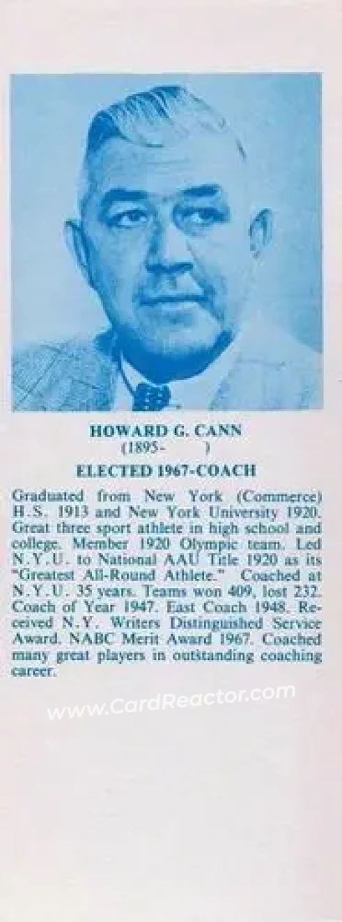 1968-74 NBA Hall of Fame Bookmarks #NNO - Howard Cann - NYU Violets - Front 1968-74 NBA Hall of Fame Bookmarks #NNO - Howard Cann - NYU Violets - Front
