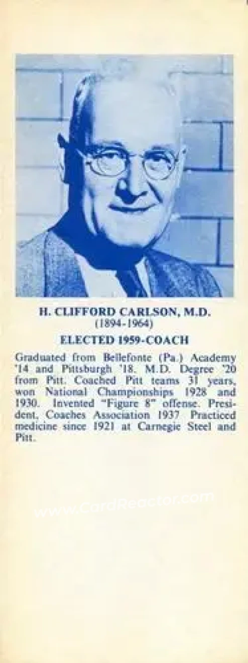 1968-74 NBA Hall of Fame Bookmarks #NNO - H. Clifford Carlson - Pittsburgh Panthers - Front