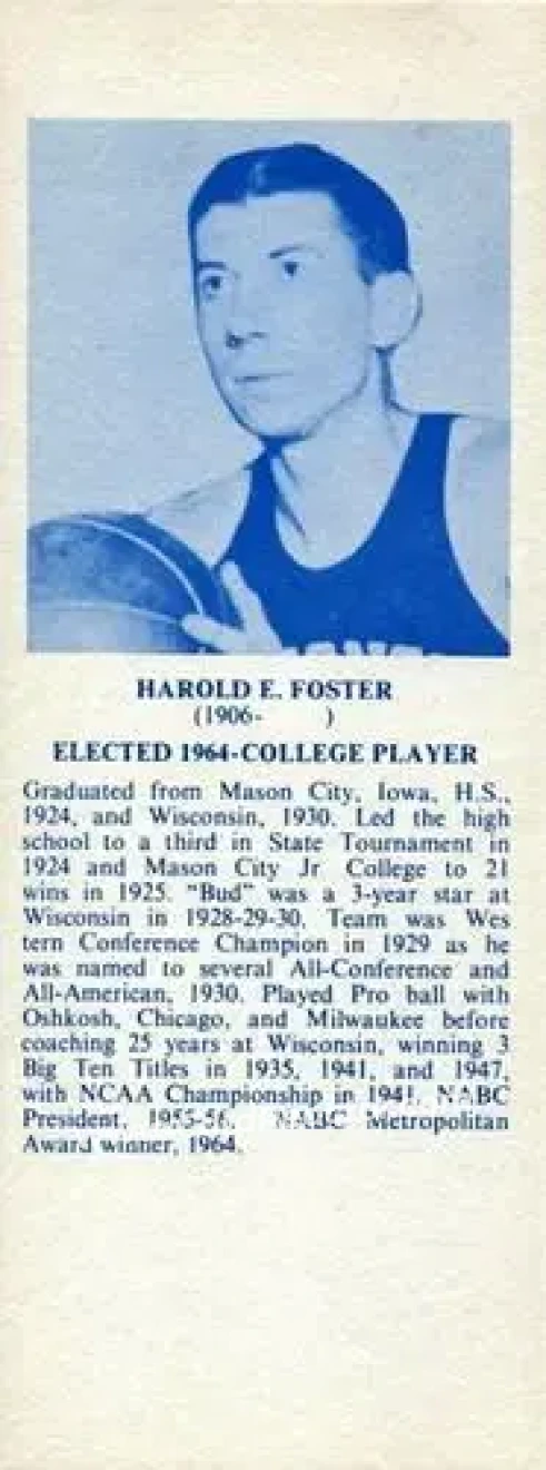1968-74 NBA Hall of Fame Bookmarks #NNO - Bud Foster - Wisconsin Badgers - Front