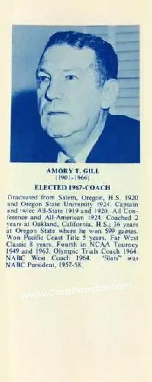 1968-74 NBA Hall of Fame Bookmarks #NNO - Amory Gill - Oregon State Beavers - Front