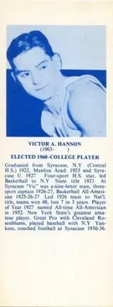 1968-74 NBA Hall of Fame Bookmarks #NNO - Vic Hanson - Syracuse Orangemen