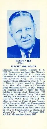 1968-74 NBA Hall of Fame Bookmarks #NNO Henry Iba