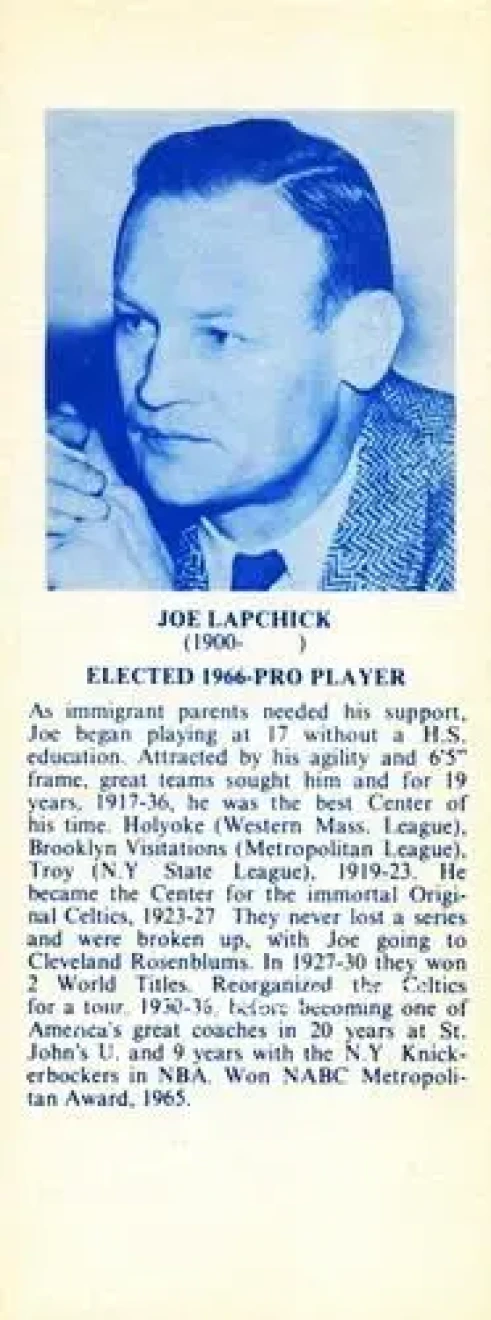 1968-74 NBA Hall of Fame Bookmarks #NNO - Joe Lapchick - Front 1968-74 NBA Hall of Fame Bookmarks #NNO - Joe Lapchick - Front