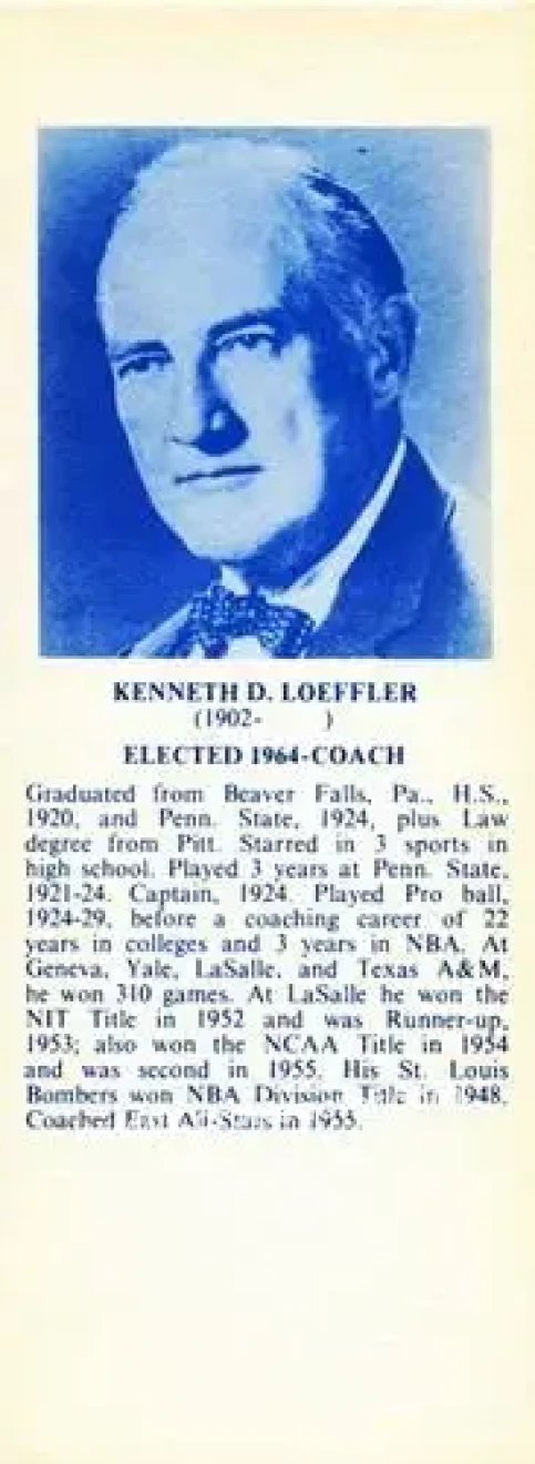1968-74 NBA Hall of Fame Bookmarks #NNO - Ken Loeffler - Front