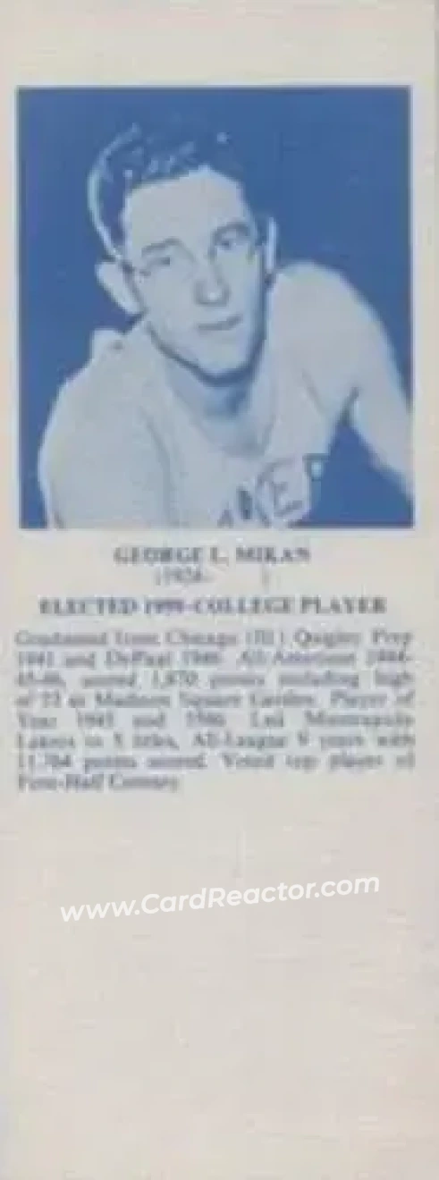 1968-74 NBA Hall of Fame Bookmarks #NNO - George Mikan - Minneapolis Lakers - Front