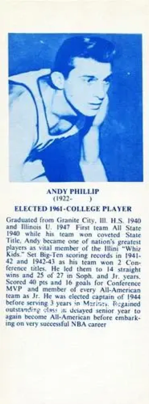 1968-74 NBA Hall of Fame Bookmarks #NNO - Andy Phillip - Front 1968-74 NBA Hall of Fame Bookmarks #NNO - Andy Phillip - Front