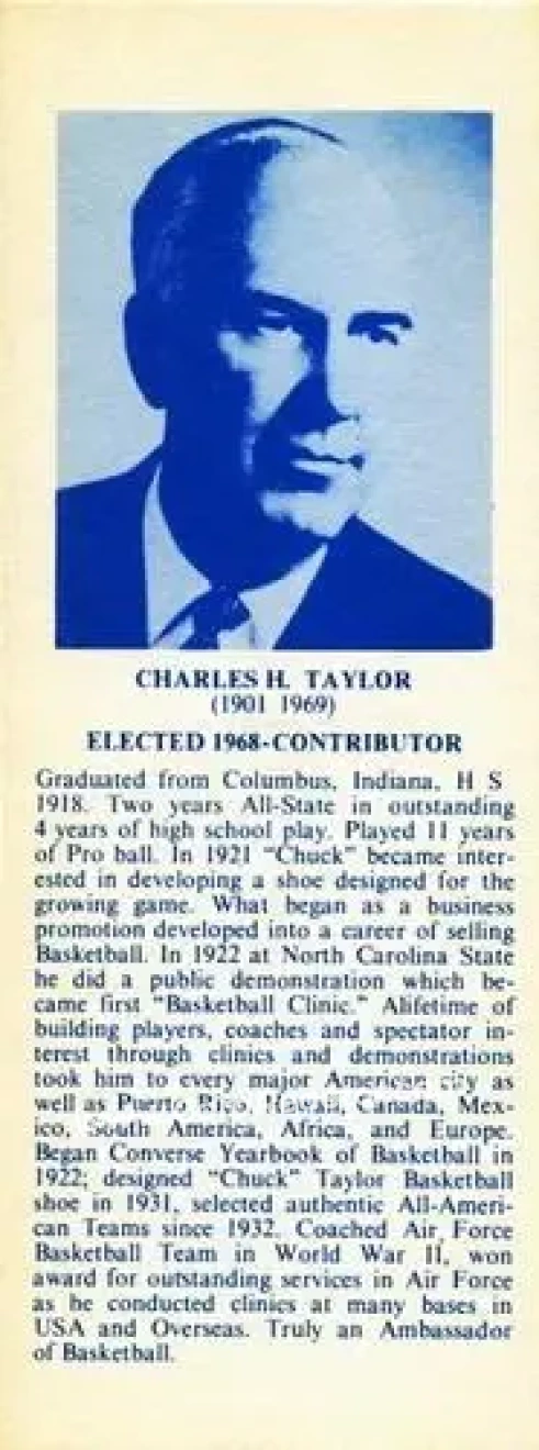 1968-74 NBA Hall of Fame Bookmarks #NNO - Chuck Taylor - Front
