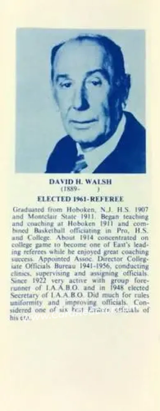 1968-74 NBA Hall of Fame Bookmarks #NNO - David Walsh - Front