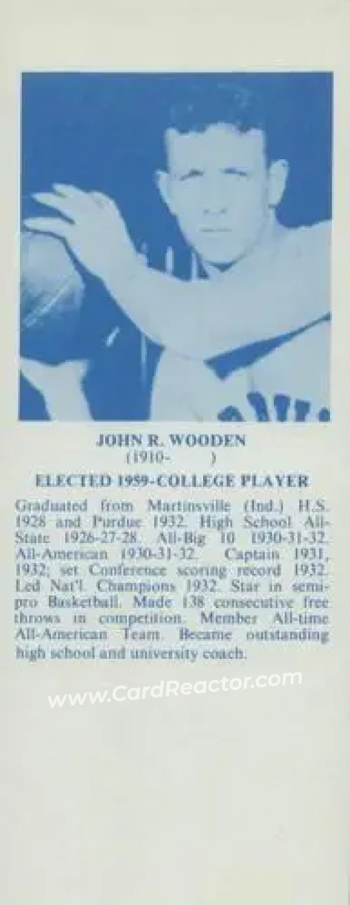 1968-74 NBA Hall of Fame Bookmarks #NNO - John Wooden - Purdue Boilermakers - Front
