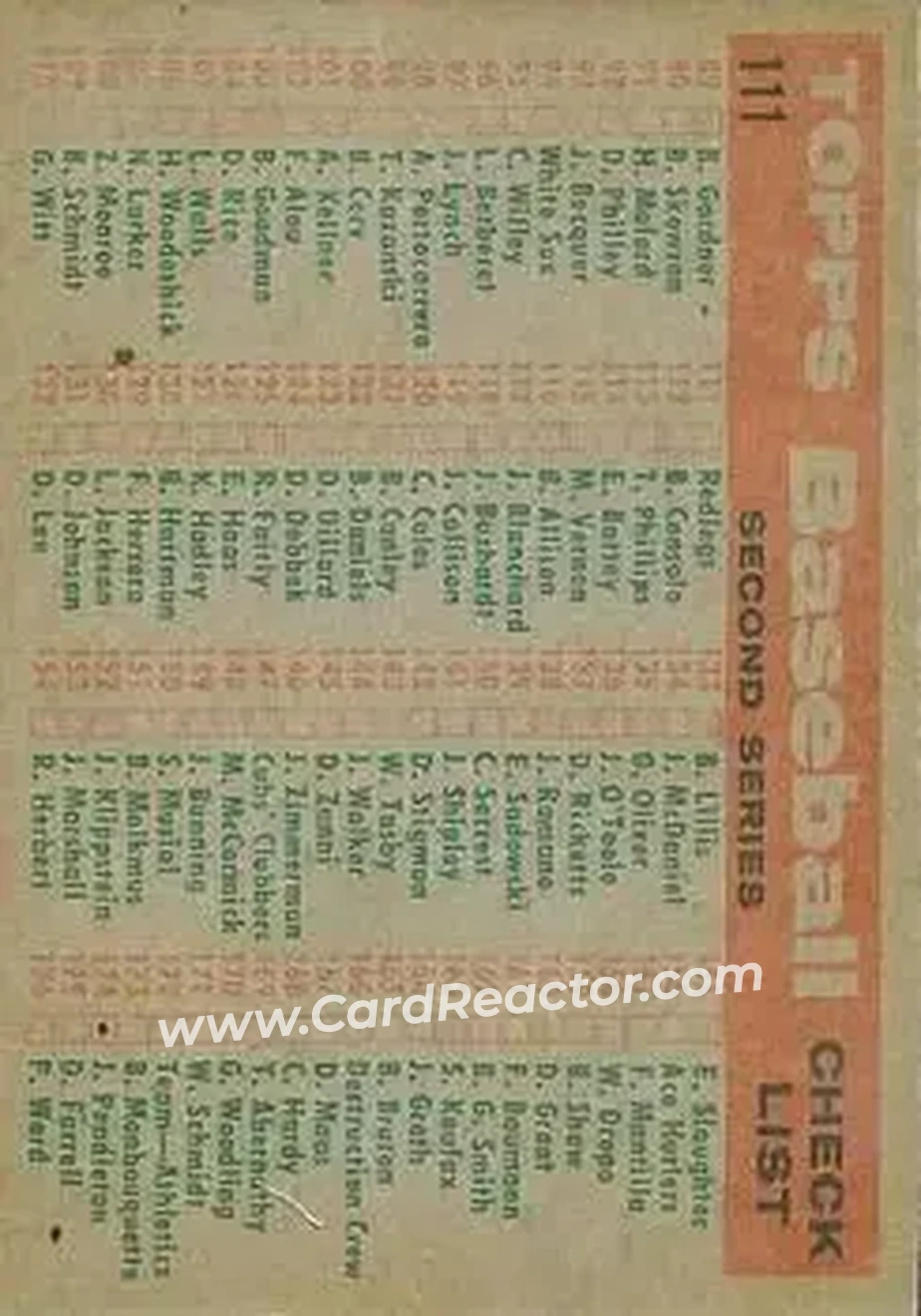 1959 Topps Venezuelan #111 - Cincinnati Redlegs CL, TC - Cincinnati Redlegs - Cincinnati Redlegs - Back