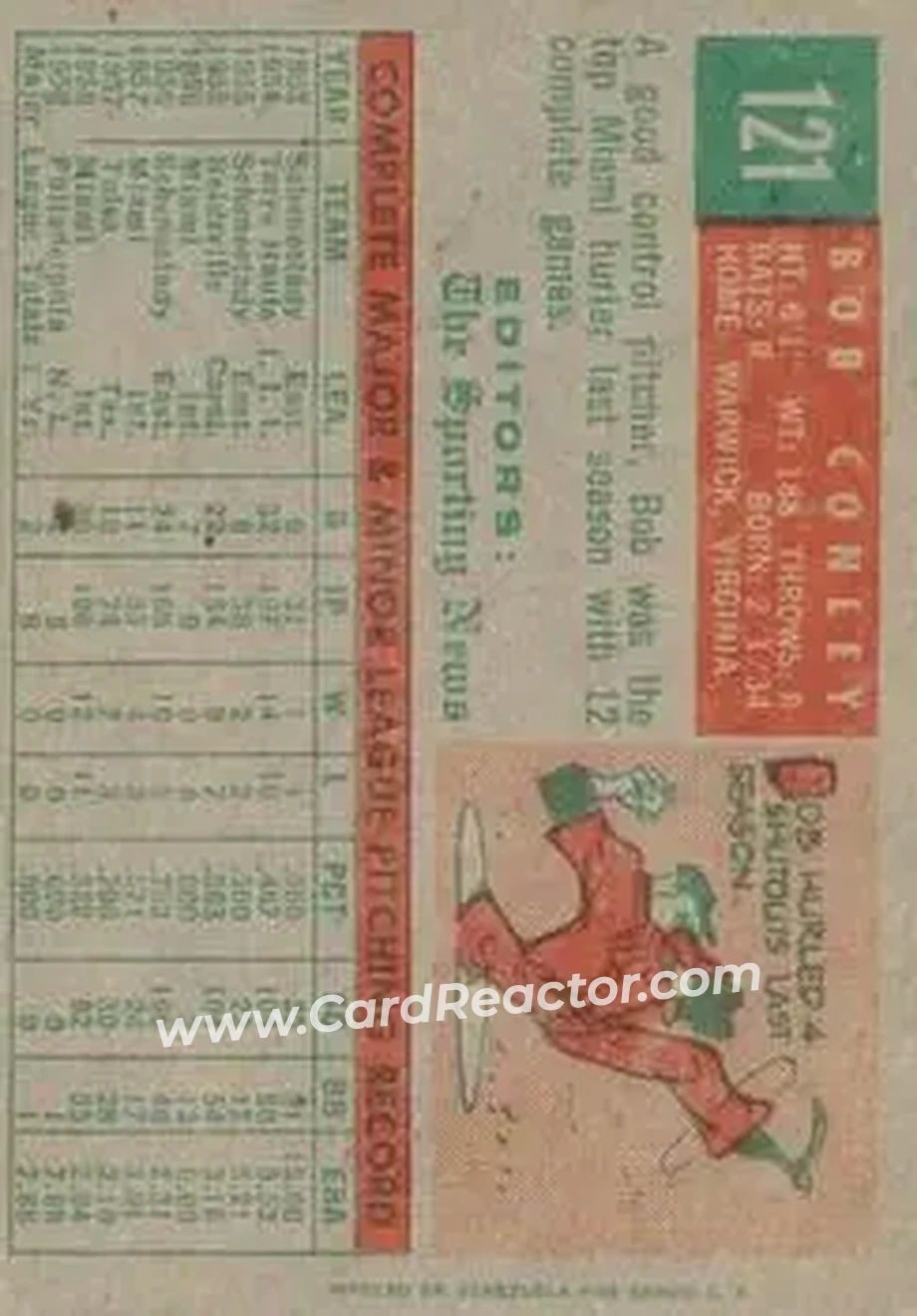 1959 Topps Venezuelan #121 - Bob Conley - Philadelphia Phillies - Back