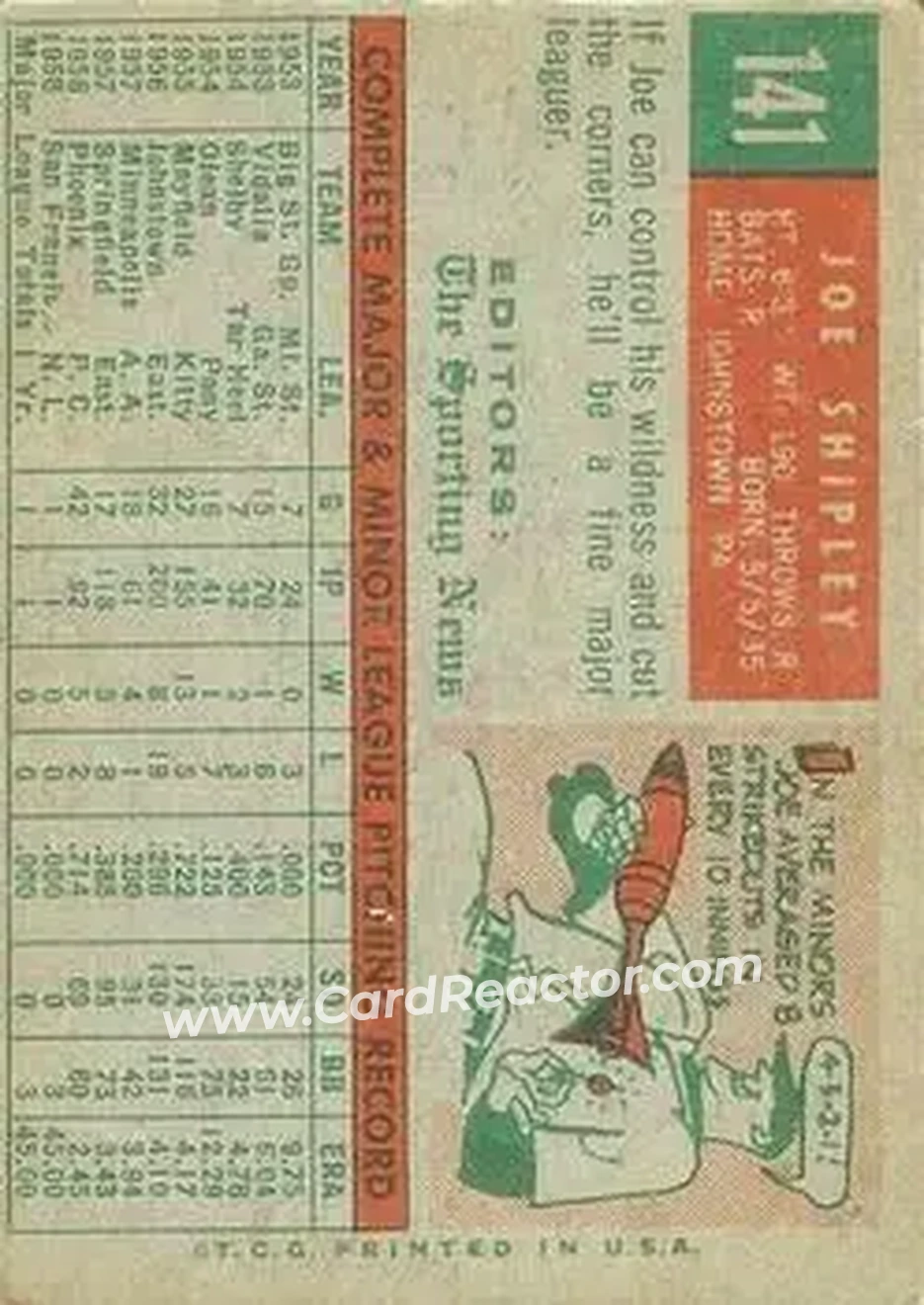 1959 Topps Venezuelan #141 - Joe Shipley - San Francisco Giants - Back 1959 Topps Venezuelan #141 - Joe Shipley - San Francisco Giants - Back