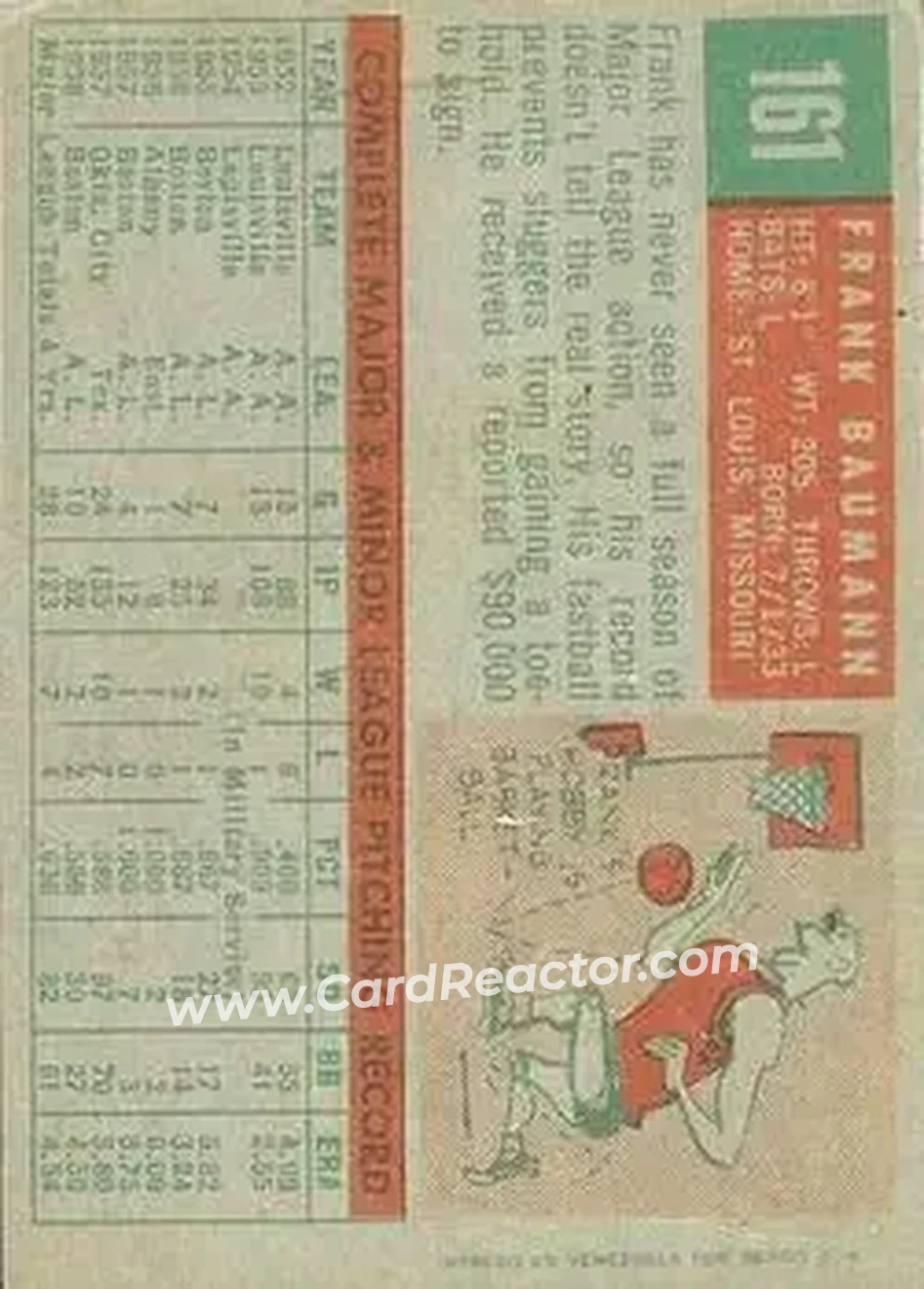 1959 Topps Venezuelan #161 - Frank Baumann - Boston Red Sox - Back 1959 Topps Venezuelan #161 - Frank Baumann - Boston Red Sox - Back