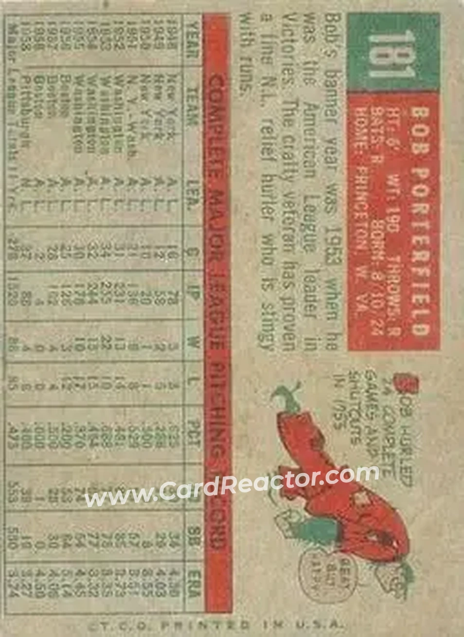 1959 Topps Venezuelan #181 - Bob Porterfield - Pittsburgh Pirates - Back 1959 Topps Venezuelan #181 - Bob Porterfield - Pittsburgh Pirates - Back