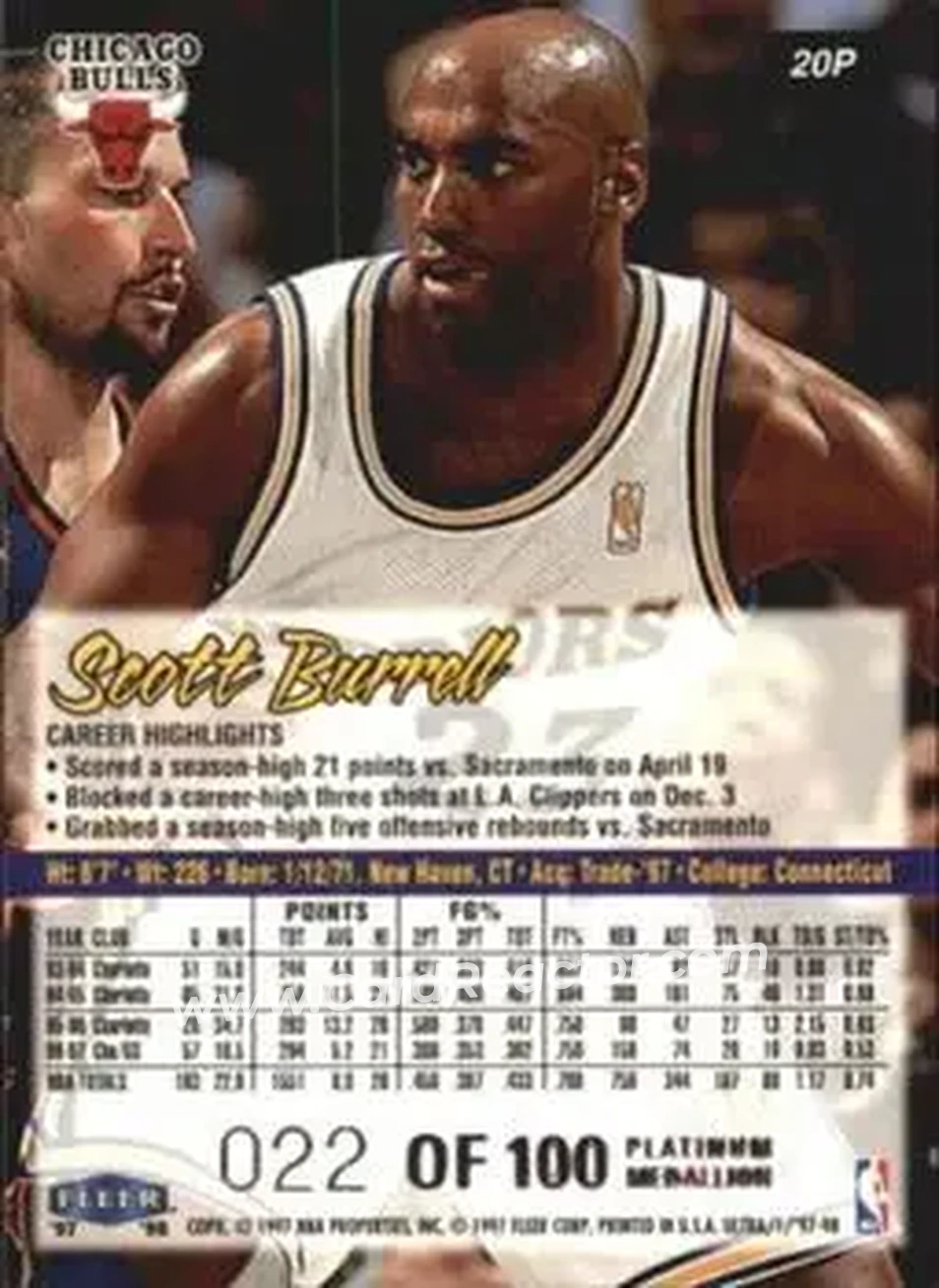 1997-98 Ultra - Platinum Medallion #20P - Scott Burrell - Golden State Warriors - Back