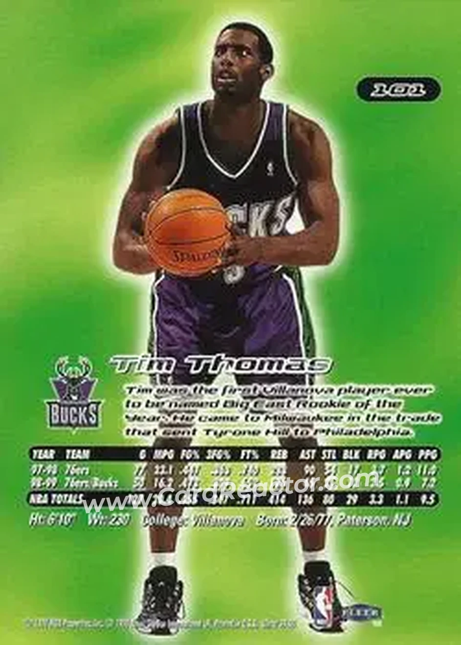 1999-00 Ultra #101 - Tim Thomas - Milwaukee Bucks - Back