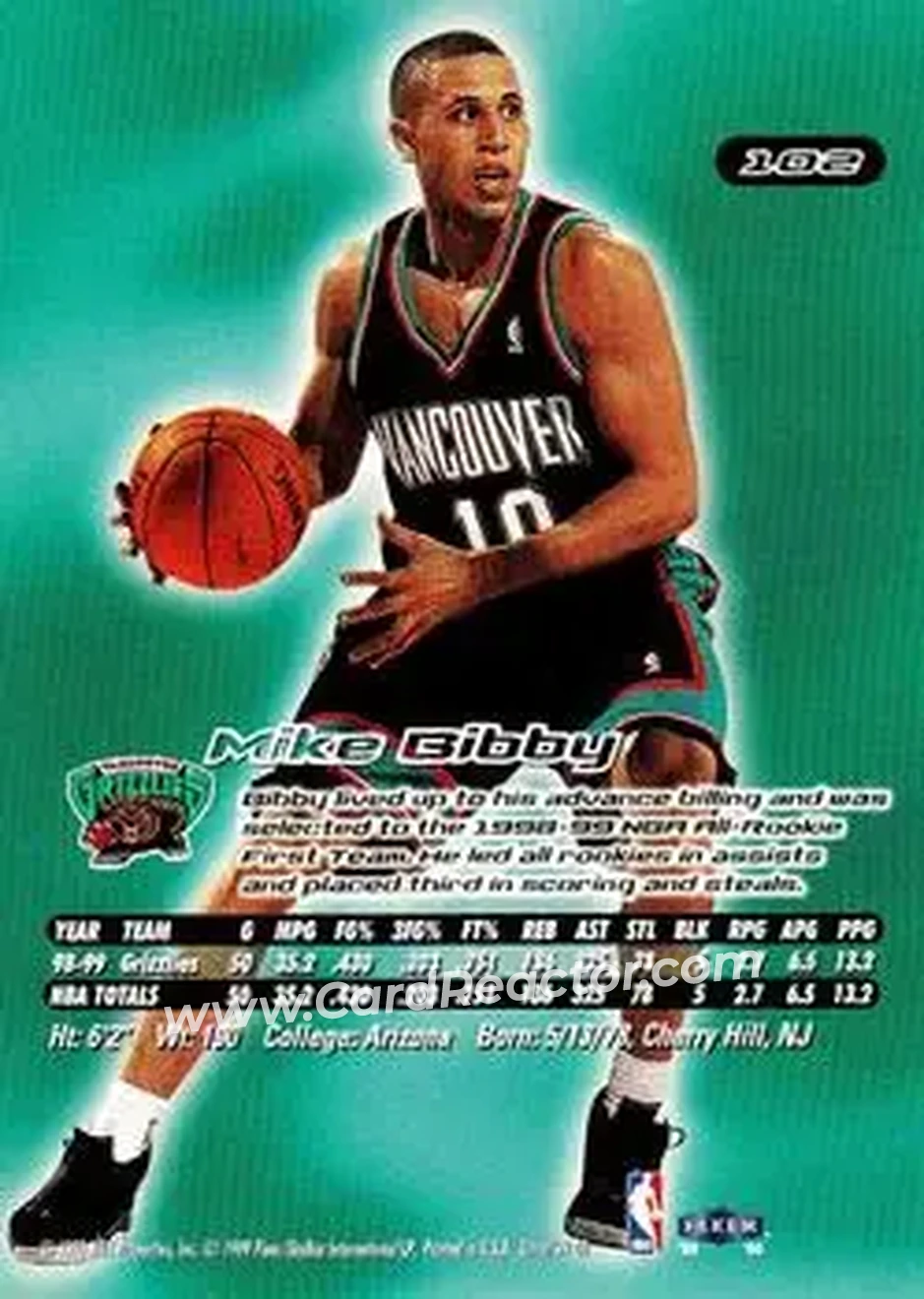 1999-00 Ultra #102 - Mike Bibby - Vancouver Grizzlies - Back