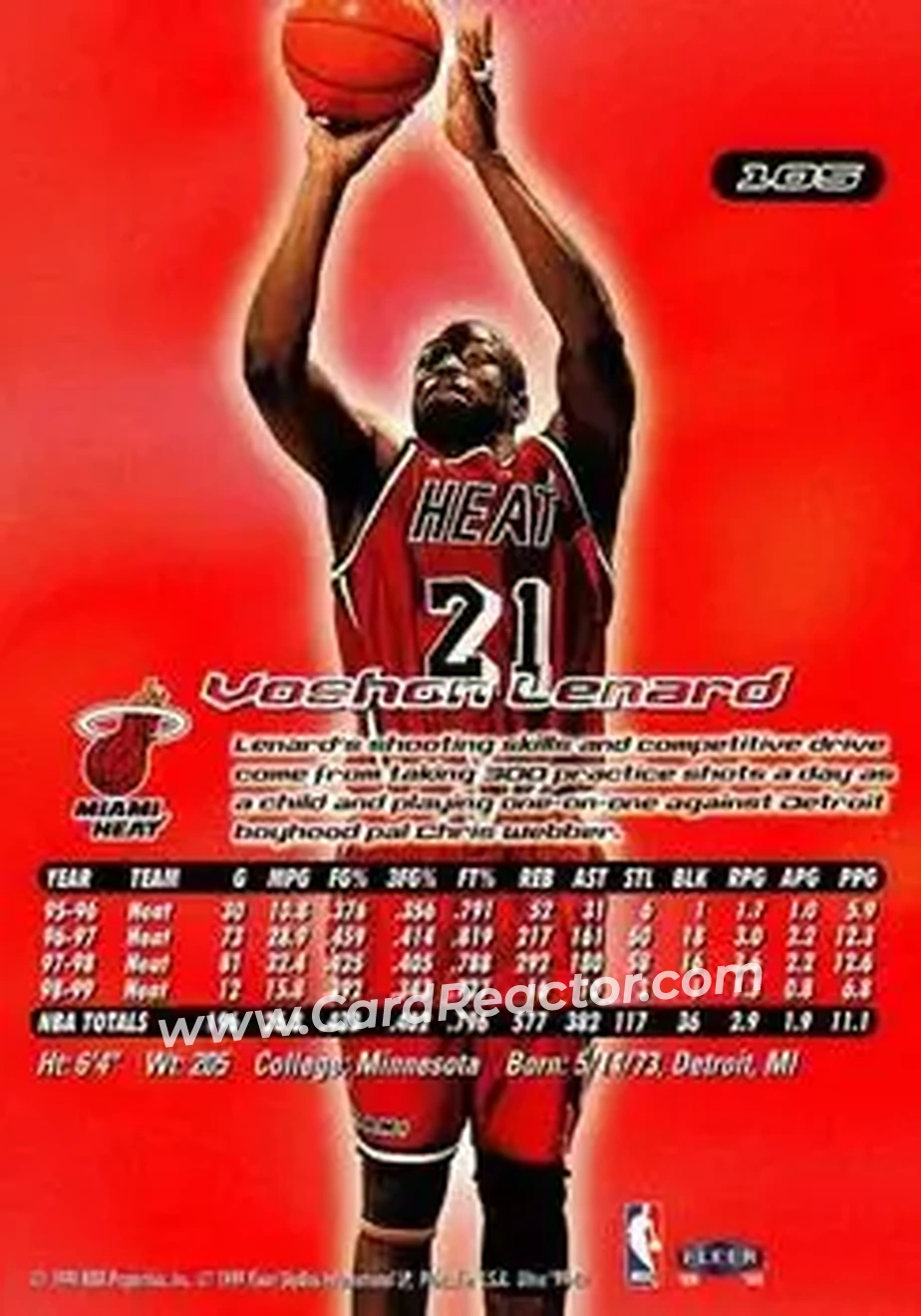1999-00 Ultra #105 - Voshon Lenard - Miami Heat - Back